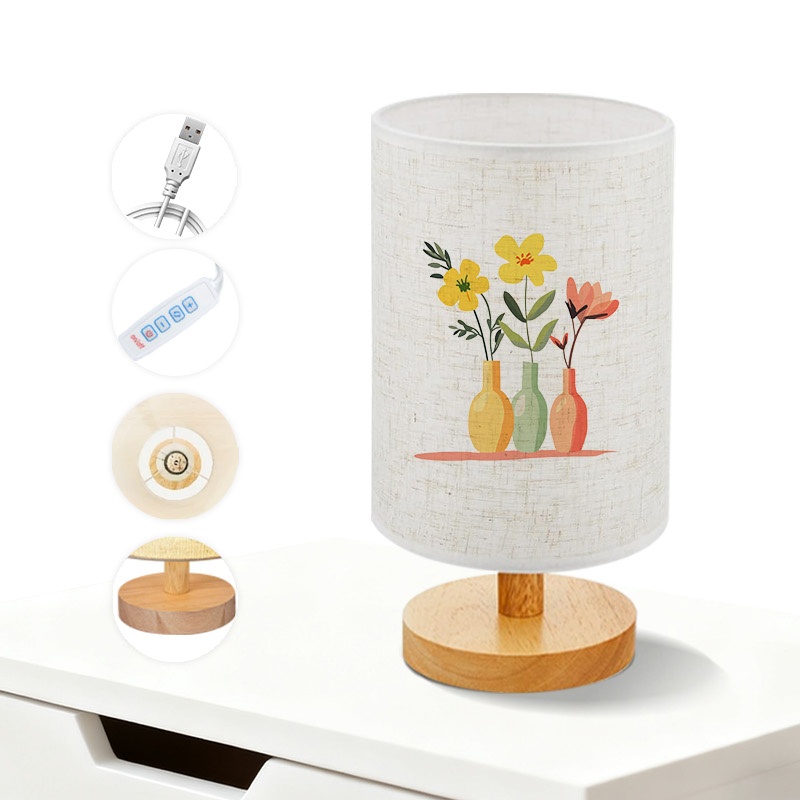 亚麻布USB台灯三色光 